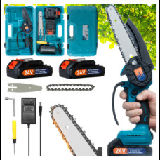 Міні пила Domotec 24V акумуляторна ланцюгова для обрізання дерев та розпилу дров у кейсі з 2 акумуляторами
