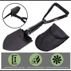 Лопата з киркою туристична складана з чохлом 56 см з чохлом Чорна