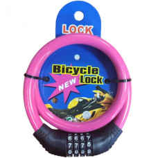 Замок велосипедний C 32213 (зі зміною коду) довжина троса 40 см Рожевий