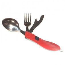 Набір похідний 4в1 складні ложка вилка ніж відкривачка з чохлом на ремінь Червоний