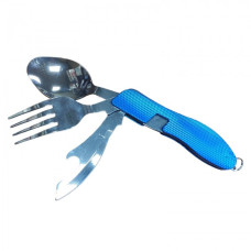 Набір похідний 4в1 складні ложка вилка ніж відкривачка з чохлом на ремінь Синій