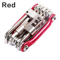 Мультитул для велосипеда, велоинструмент 11 в 1 (выжимка для цепи, шестигранники и др.) Красный