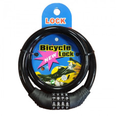 Замок велосипедний C 32213 (зі зміною коду) довжина троса 40 см Чорний