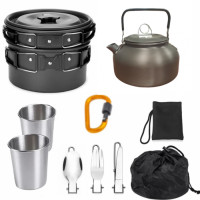 Набор туристической металлической посуды для походов Camping cooking DM 308 с карабином Черный