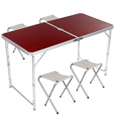 Стіл для пікніка розкладний з 4 стільцями Folding Table 120х60х55/60/70 см 3 режими висоти Коричневий