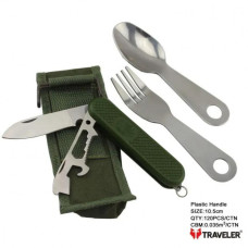 Набор туристический нож, вилка, ложка Traveler 10,5 см K-601