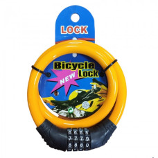 Замок велосипедний C 32213 (зі зміною коду) довжина троса 40 см Жовтий