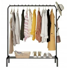 Напольная вешалка для одежды 110х150см Clothes Rack Стойка для вещей и обуви с крючками TW-607 Черная