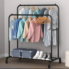 Подвійна стійка для підлоги вішалка для одягу з полицею для взуття 150*110*57см HWS Double Hanger Чорна Подвійна стійка для підлоги вішалка для одягу з полицею для взуття 150*110*57см HWS Double Hanger Чорна