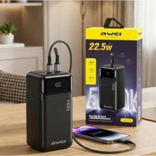 Внешний аккумулятор Power bank AWEI PA106 50000 мАч 22.5 Вт быстрая зарядка Черный