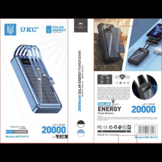 Зовнішній акумулятор із сонячною панеллю Power bank UKC 8412 20000 Mah зарядка кабель 4в1