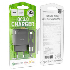 Зарядний пристрій Hoco C72Q Glorious швидка зарядка QC3.0 18W (1USB/3A) з кабелем Type-C Чорний