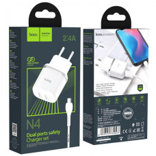 Мережевий зарядний пристрій Hoco N4 Aspiring 2USB 2.4A micro-USB Білий