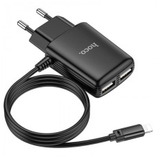 Зарядний пристрій HOCO C82A Real power два USB порти Lightning із вбудованим кабелем Чорний