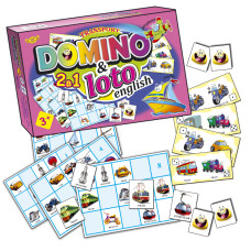 Детская развивающая настольная игра 'Домино+Лото. Транспорт' MKC0220 на англ. языке