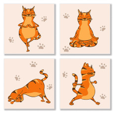 Набор для росписи по номерам из 4х картин. Полиптих 'Yoga-cat' KNP010, 18х18 см