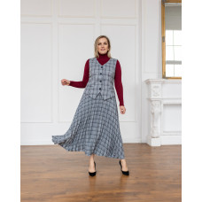 Костюм юбочный с жилеткой Вэнди серый клетка
