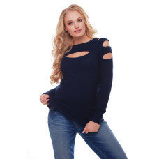 Светр декольте синій