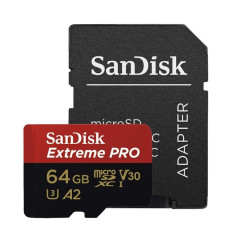 microSDXC (UHS-1 U3) SanDisk Extreme Pro A2 64Gb class 10 V30 (R200MB/s,W90MB/s) (adapter)