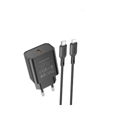 Мережевий зарядний пристрій BOROFONE BA71A Power single Port PD20W charger set(C to iP) Black