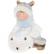 Фигура керамическая  Малыш в шапке-олене на снежке  43.5см с LED-подсветкой