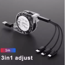 Кабель USB висувний 3в1 для заряджання (Lightning / MicroUSB / Type-C), 1м Кабель USB висувний 3в1 для заряджання (Lightning / MicroUSB / Type-C), 1м